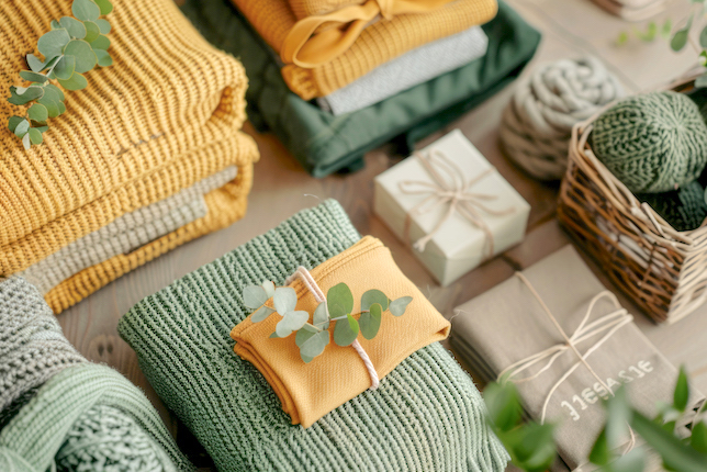 milkie_ekologicke_prani_prirodni_drogerie_knitted-woolen-sweaters-boho-wicker-baskets-with-green-eucalyptus-branches-wooden-background